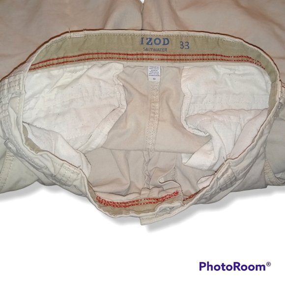 🐊10 for $10🐊Mens IZOD Saltwater Khaki Cargo Shorts Size 33 *Stains* - Picture 4 of 4